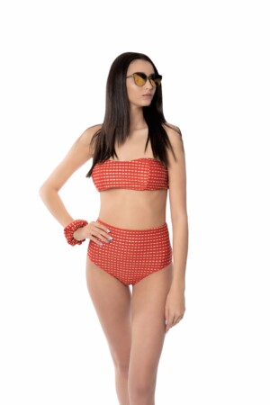 Бански две части с висока талия Red